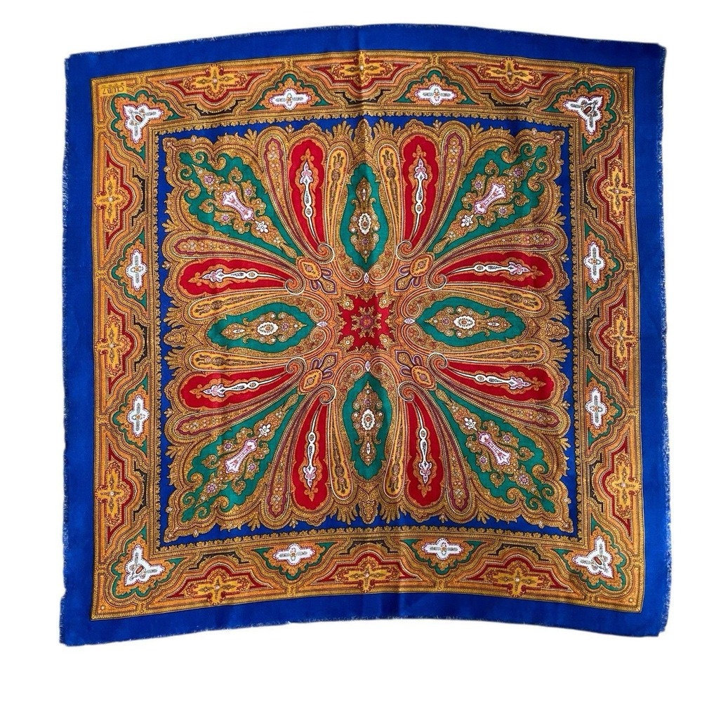 Vintage Club 7 Echo Scarf  Square 29" Colorful Paisley 100% Wool Made Japan - Picture 3 of 5